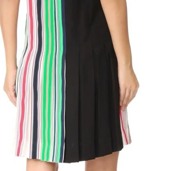 Diane Von Furstenberg- NWT Multicolored Stripe One Shoulder Pleated Mini Dress - Picture 3 of 8